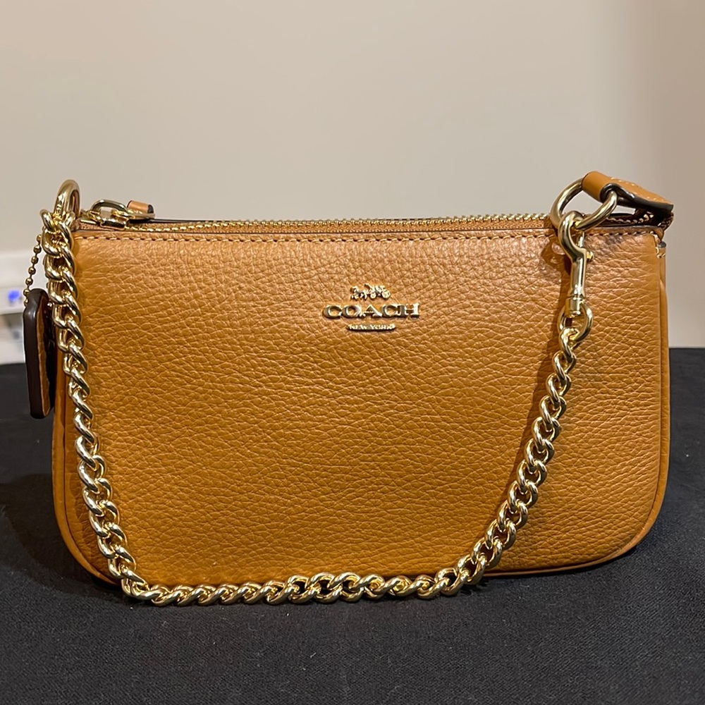 Coach Tan Leather Nolita 19 Wristlet with Gold Chain